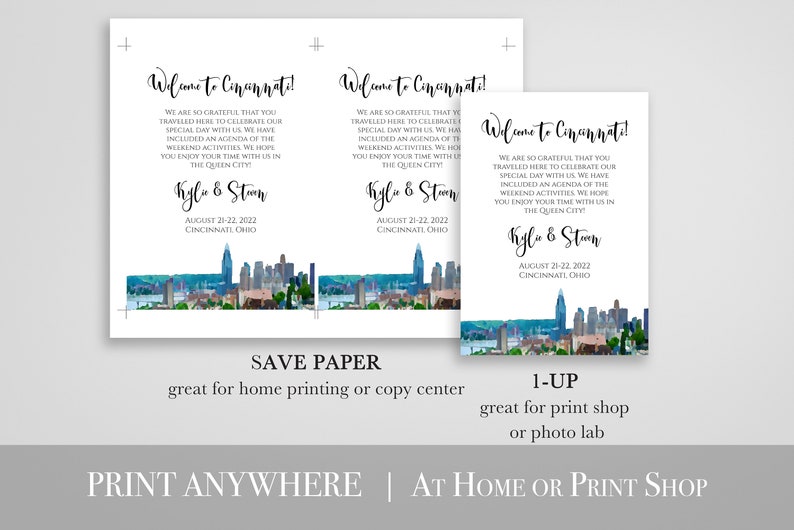 Cincinnati Wedding Welcome Card and Itinerary, Out of Town Guest, Wedding Schedule, Timeline Card. Mariage imprimable, modifiable PPW71 image 5