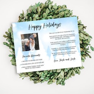 Modelo de carta de Natal com foto, revisão do ano, boletim informativo de Natal da floresta de inverno, atualização da família, download instantâneo editável PPC-19