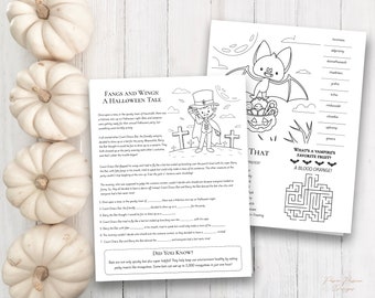 Halloween Vampire Story Activity Sheet | Printable | Instant Download | Worksheets for Kids | Classroom Party Games | Pumpkin Maze 2306