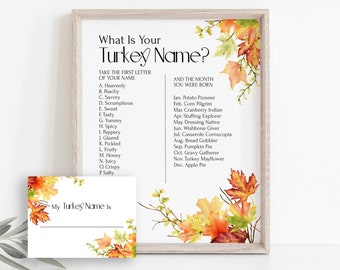 What is Your Turkey Name Game, Personalized Thanksgiving Day Activity Sign & Card Template, Editable Harvest Theme Activity HARVEST-S1