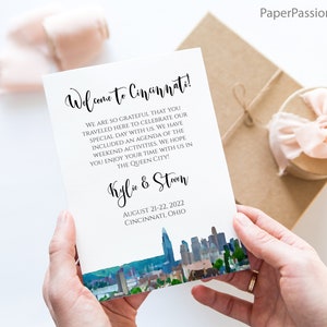 Cincinnati Wedding Welcome Card and Itinerary, Out of Town Guest, Wedding Schedule, Timeline Card. Mariage imprimable, modifiable PPW71 image 3