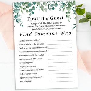 Greenery Find the Guest Game Template, Baby Shower Printable Editable PPB0440 image 8