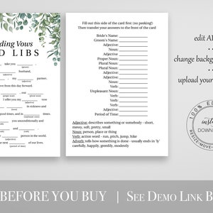 Greenery Wedding Vows Mad Libs Game Template, Bridal Shower Printable 100% Editable, PPW0440 image 5