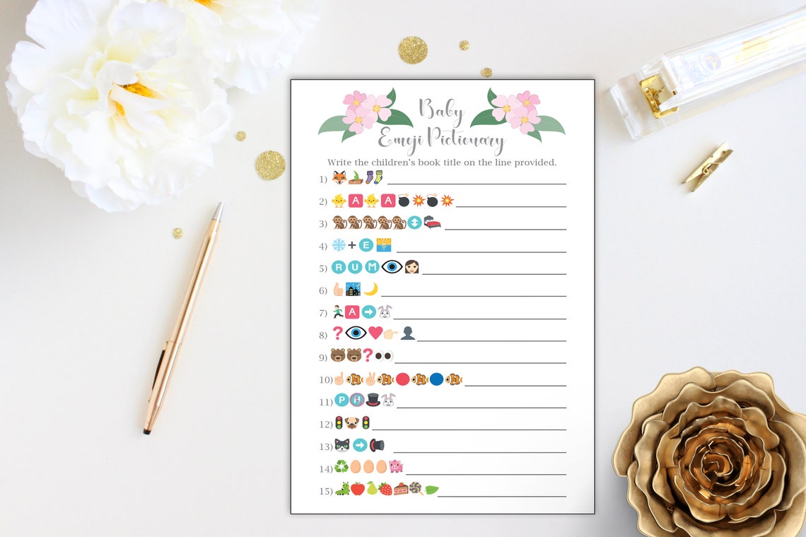 Emoji Baby Books Game Pink Flowers Baby Shower Game Baby Etsy