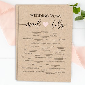 Wedding Vows Mad Libs Template, Bridal Shower Game, Rustic Modern Elegant DesigN, Editable PPW0550 Grace image 4