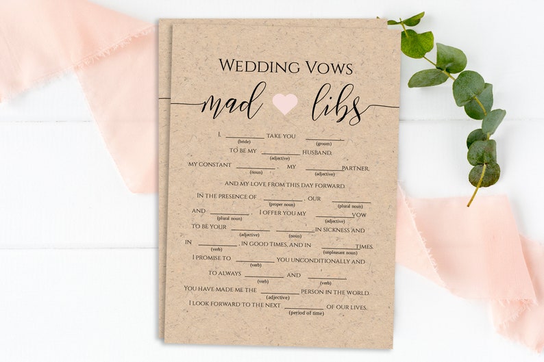 Wedding Vows Mad Libs Template, Bridal Shower Game, Rustic Modern Elegant DesigN, Editable PPW0550 Grace image 4