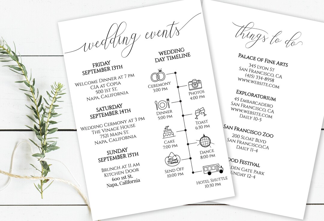 Wedding Weekend Timeline & Things to Do List, Printable Out of Town