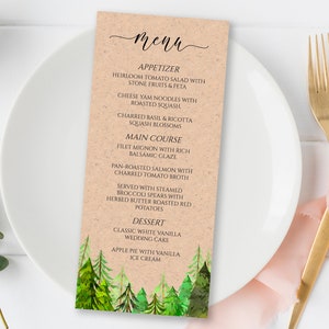 Pine Tree Menu Template, Printable Dinner Menu, Wedding Menu, Editable Template, Corjl LINDEN PPW410 image 3