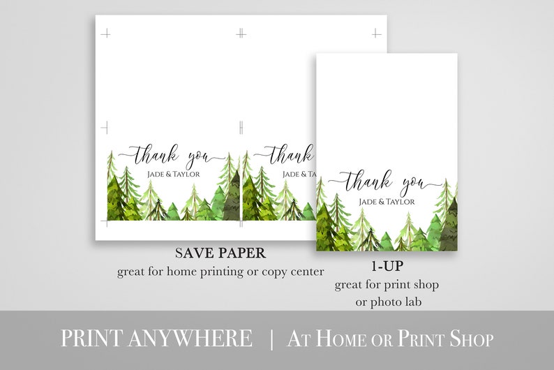 Pine Tree Thank You Card, Wedding Thank You, Printable Editable Template, Corjl LINDEN PPW410 image 4