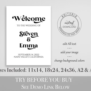 Wedding Welcome Sign Template, Wedding Printable, Editable Large Display Sign PPW74 image 2