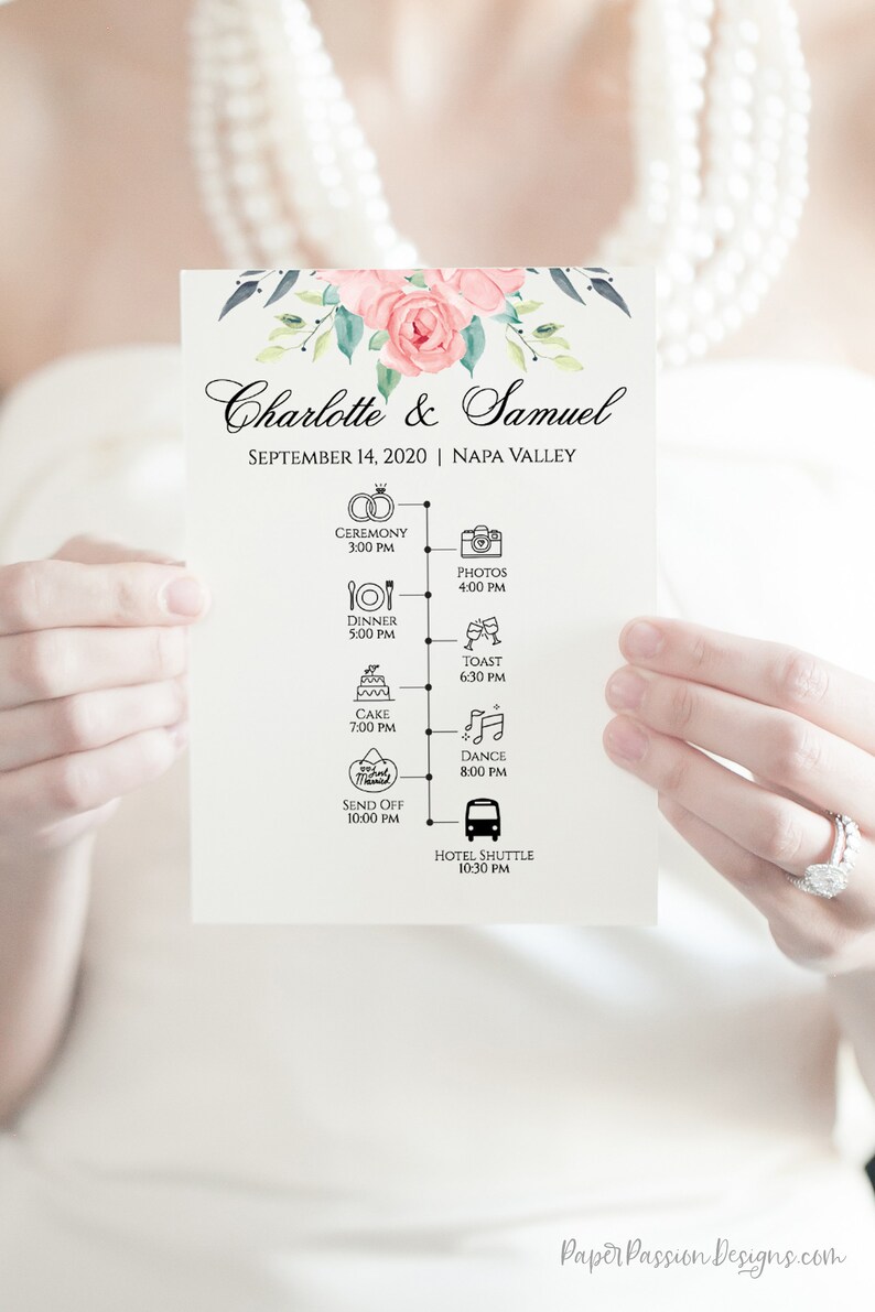 Wedding Program Timeline Template Printable Order of Service Etsy