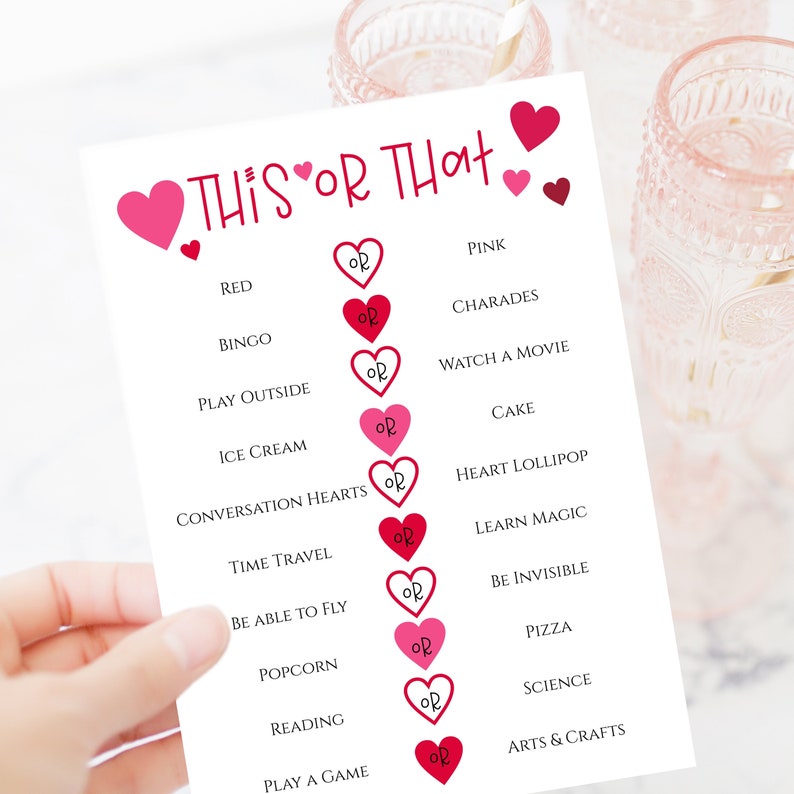 This or That Valentine's Day Party Game, Classroom School Party Game, Zoom Party Activity, Printable 100% Editable VALENTINE PPH21-1 image 1
