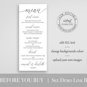 Wedding Table Menu Cards, Event Table Decor, Elegant Calligraphy, Dinner Menu Printable Editable Template PPW0560 image 3