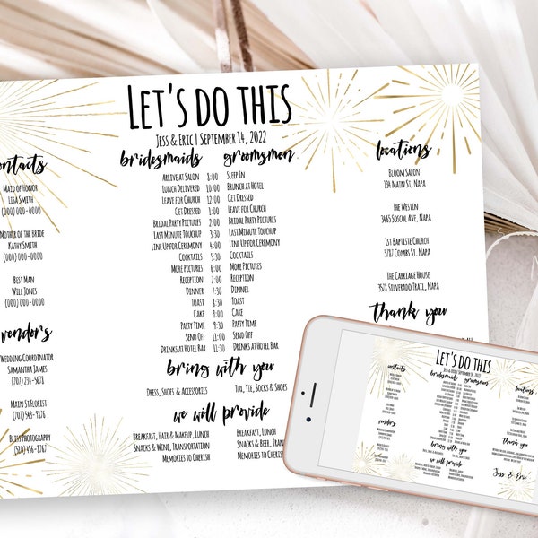 Wedding Day Timeline Itinerary, Printable, Bridesmaid and Groomsmen Schedule, Electronic Wedding Party Agenda, Wedding Handout PPW2011 ADEEN