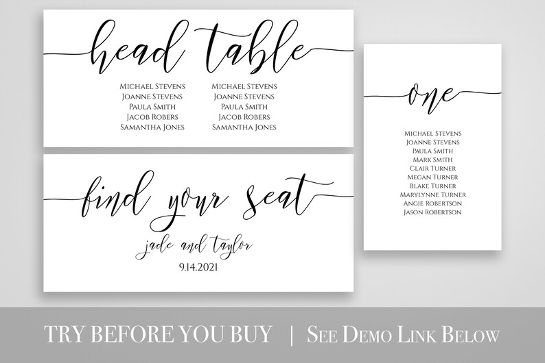 Wedding Seating Table Cards, Poster, Elegant Calligraphy Display 100% Editable Template, Corjl PPW0550 Grace image 4