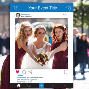 Editable Social Media Photo Prop Frame, Blue Photo Booth Prop, Weddings,Bridal Shower,Birthdays, Baby Shower, Template, Instant Download PDF
