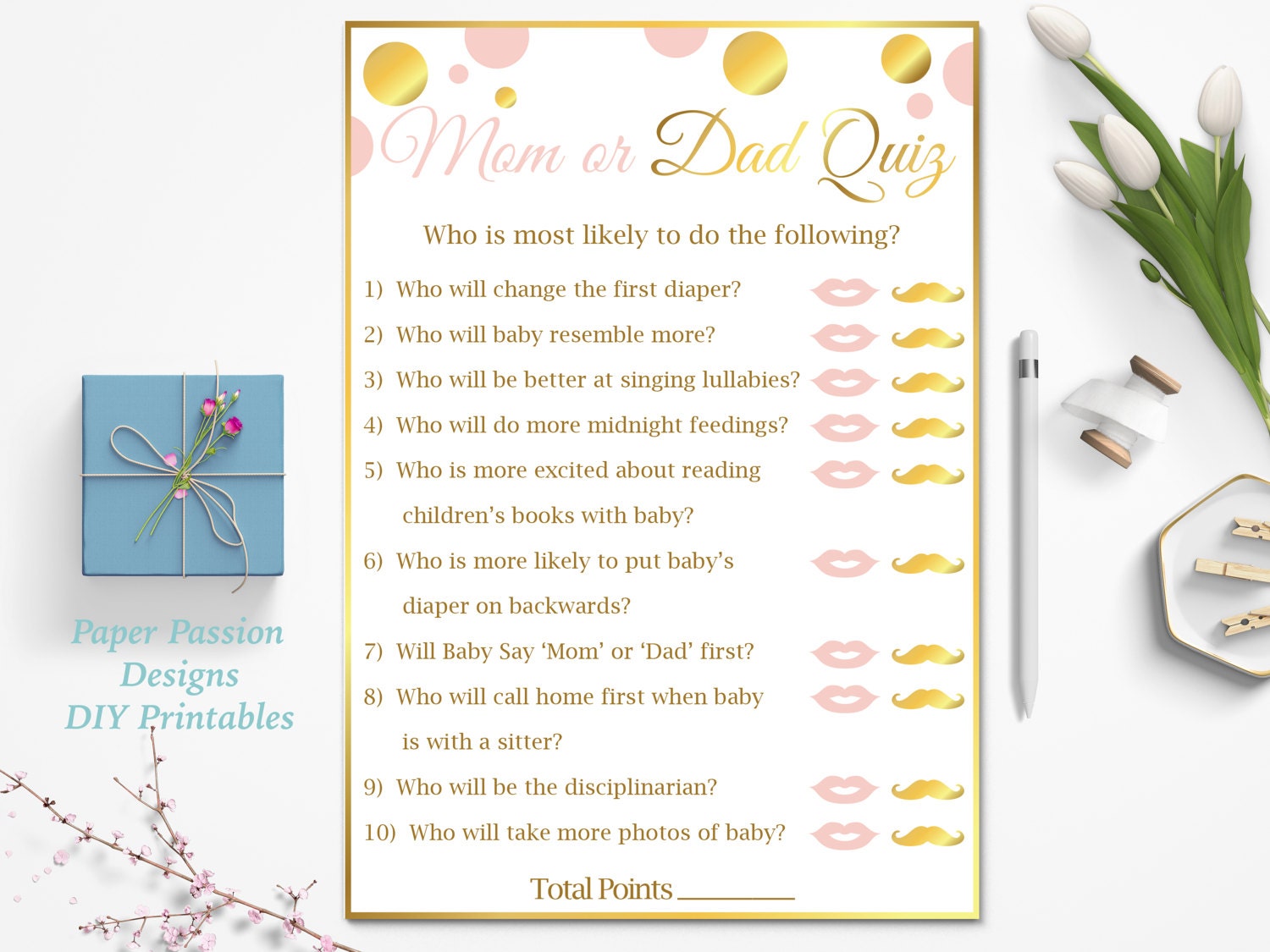 Mom Vs Dad Quiz Baby Shower Printable Game Pink And Gold Baby My XXX