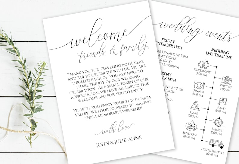 Welcome to Our Wedding Card, Wedding Weekend Timeline, Printable Out of Town Guests, Itinerary, Agenda, Printable Editable PPW0560 image 1