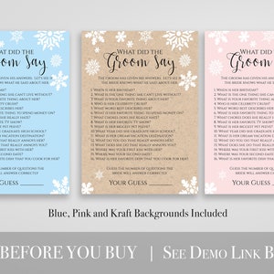 Snowflake Bridal Shower Game Template, What Did The Groom Say Game, Editable Printable, Personalize Corjl NEVE PPW300hat image 2