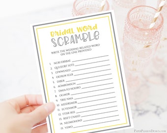 Bridal Shower Game, Bridal Word Scramble Game, Yellow & Gray Bachelorette Party, Bridal Shower Wedding Activity ULTIMATE COLLECTION