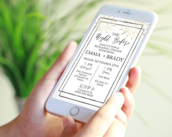 Electronic The Night Before Invitation, Wedding Rehearsal Dinner Mobile Phone Invite, Evite, Text message, Email, Editable  Corjl PPW-NY21