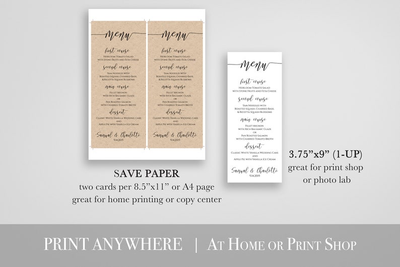Modern Script Wedding Menu Template, Elegant Font Menu Card, 100% Editable PPW0550 GRACE image 4