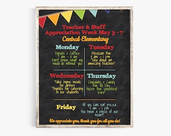 Teacher Appreciation Week Itinerary, Daily Schedule Events, Virtual, Printable, Personalized Editable Template TAW100