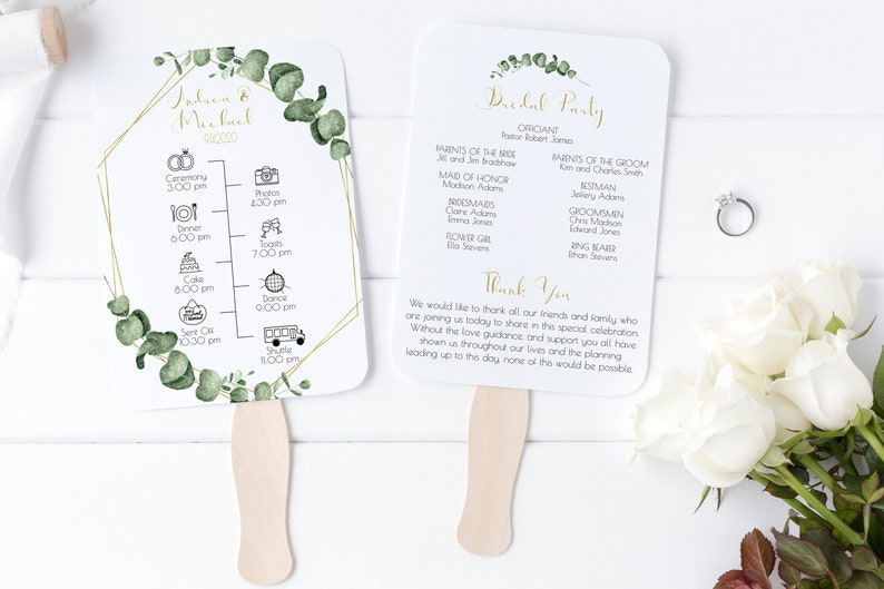 Gold Frame Greenery Fan Program Timeline, Wedding Order of Events, Ceremony Program 100% Editable PPW0445 image 8