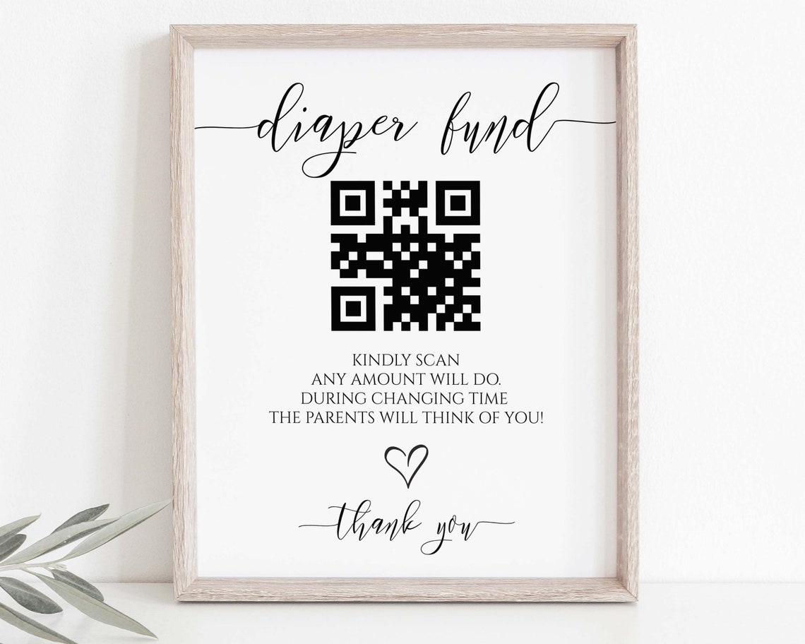 Diaper Fund QR Code Sign Template Venmo Sign Baby Shower Etsy France