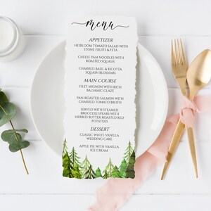 Pine Tree Menu Template, Printable Dinner Menu, Wedding Menu, Editable Template, Corjl LINDEN PPW410 image 8