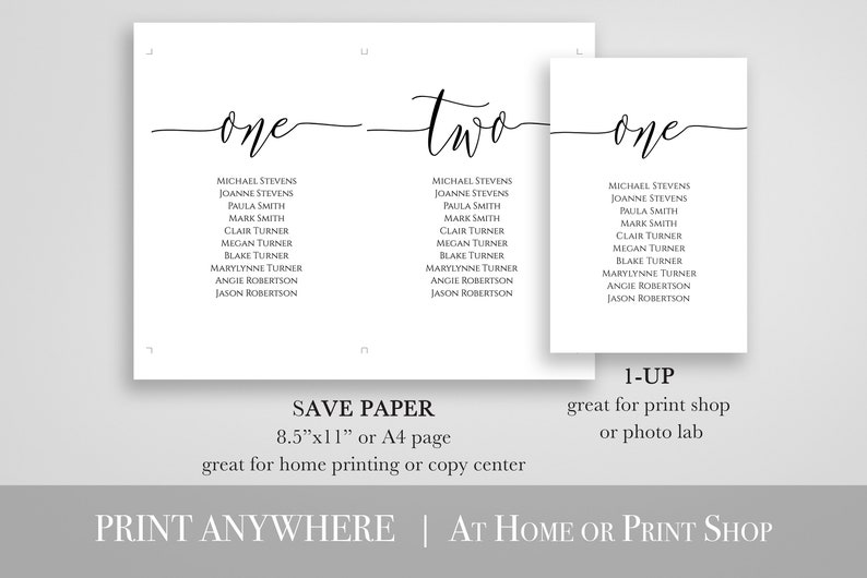 Wedding Seating Table Cards, Poster, Elegant Calligraphy Display 100% Editable Template, Corjl PPW0550 Grace image 5