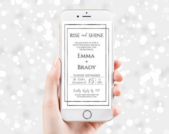 Electronic Wedding Brunch Invitation, Rise and Shite Mobile Phone Invite, Evite, Text message, Email, Editable Text,  Corjl PPW-NY21S