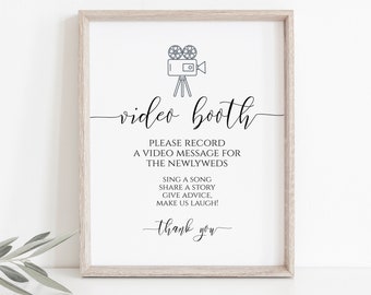 Video Booth Sign Template, Video Message Guestbook, Leave a Video, Minimalist Modern Wedding PPW0550 Grace