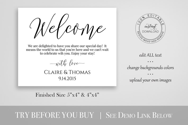Wedding Welcome Bag Label, Tag, or Sticker for Out of Town Guests, 100% Editable, PPW0550 Grace image 2