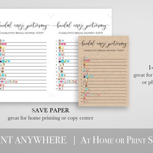 Bridal Shower Emoji Pictionary Template, Bridal Game Activity, Rustic Modern Elegant Design Editable, PPW0550 Grace imagen 3