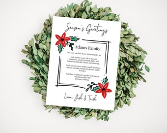Holiday Letter Template, Year in Review, Christmas Newsletter, Family Update, Holiday Poinsettia, Instant Download Editable PPC-19