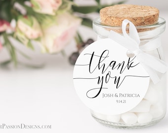 Round Modern Elegant Calligraphy Thank You Wedding Favor Tag and Label Printable Editable PPW0550 Grace