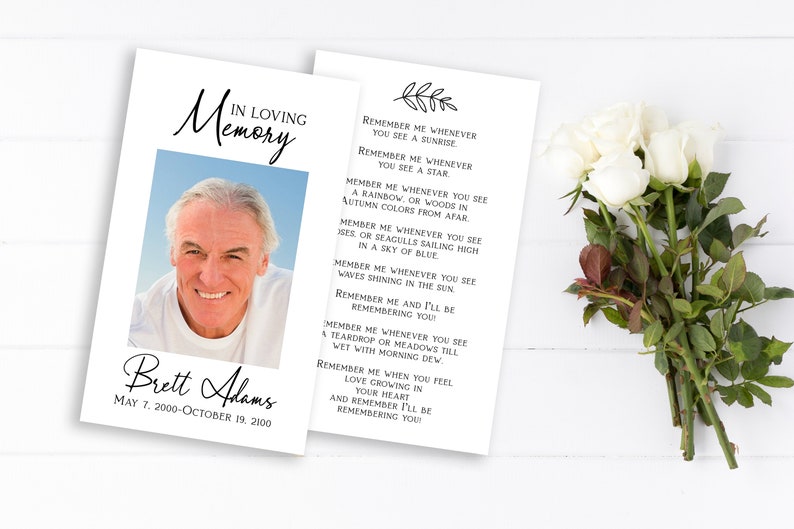 Memorial Prayer Card Celebration of Life In Loving Memory Etsy