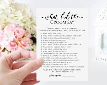 What Did the Groom Say Game, Bridal Shower Template, Personalized Instant Download Editable, PPW0575