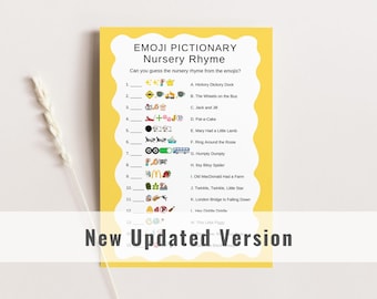 Emoji Pictionary Nursery Rhyme Quiz - Yellow Baby Shower Game (Printable Digital Download) 25114