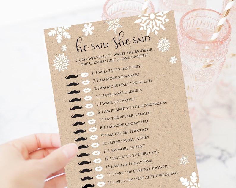 Snowflake Bridal Shower Game Template, He Said She Said Game, Editable Printable, Personalize Corjl NEVE PPW300 image 4