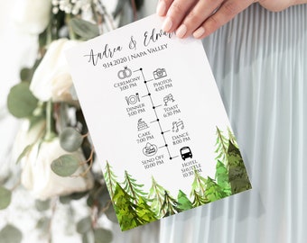 Wedding Program and Timeline Template, Tree Forest Timeline Printable, Ceremony Program, Editable Template, Corjl LINDEN PPW410