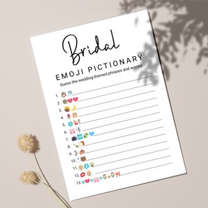 Bridal Emoji Pictionary Game Template, Bridal Shower Game, Editable ...