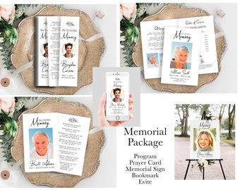 Memorial Package, Celebration of Life Template Set, Welcome Sign, Prayer Card, Memorial Book Mark, Program, Evite PPF575