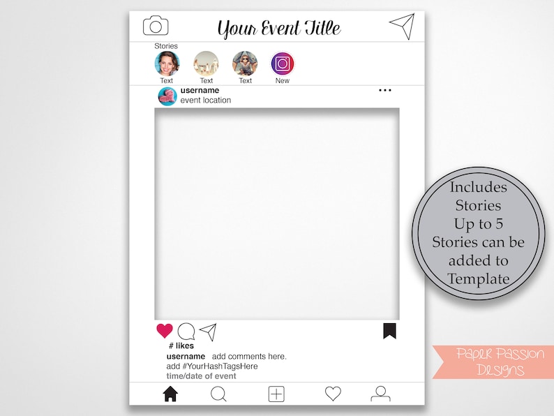 Paper Party Supplies Backdrops Props Weddings Instant Download Pdf Baby Or Bridal Shower Birthday White Photo Booth Prop Template Instagram Photo Prop Frame With Stories