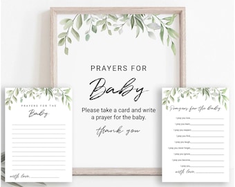 Prayers for Baby Card and Sign: Greenery Baby Shower Game (Editable Template) PPB555 ASHER
