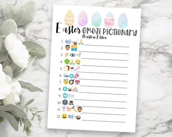 Easter Party Game, Emoji Pictionary Printable, Christian Party Activity, Family Children's Activity, Easter Egg, Bible Version EASTER-2C