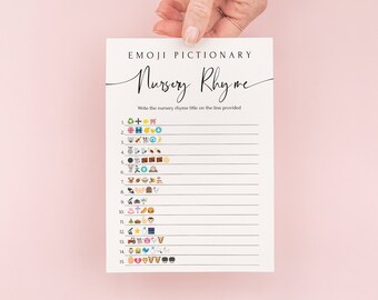 Emoji Nursery Rhyme Quiz, Baby Shower Game, Pictionary Printable, Minimalist PPB552 FAYE