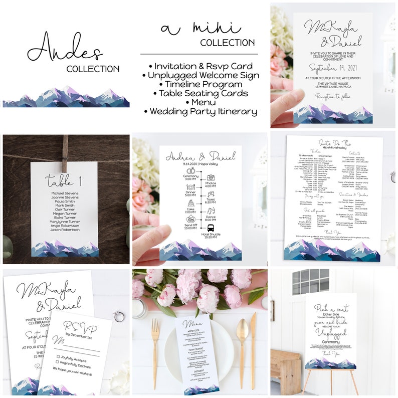 Wedding Party Timeline & Itinerary, Groomsmen, Bridesmaid, Wedding Day Plan, Winter Mountain Range, Printable Template, Corjl ANDES PPW420 image 6