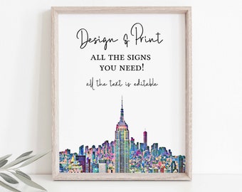 NYC Editable Sign Template Set, Big Apple Bachelorette Party, Wedding Signs, Printable, Bridal Shower Signage PPW42 PARK